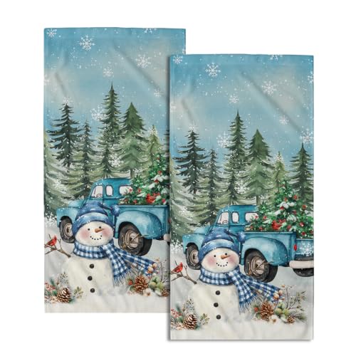 Giwawa Blue Snowman Truck Hand Towels Set of 2 Christmas Kitchen & Bathroom Decor