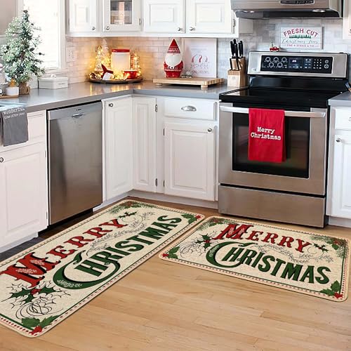 Merry Christmas Doormat 17x36in | Non-Slip Indoor/Outdoor Front Door Mat - Burlap Backing