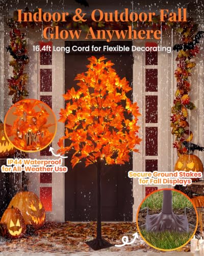 5FT Lighted Maple Tree with 96 LEDs & 192 Leaves - Fall Decor