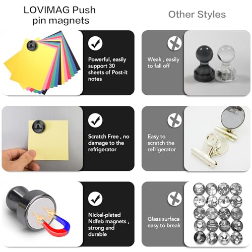 Strong Neodymium Magnetic Push Pins (12 Pack) - Black Refrigerator Magnets
