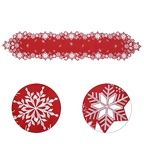 Simhomsen Embroidered Snowflakes Christmas Table Runner 14x69 inches Winter Decor