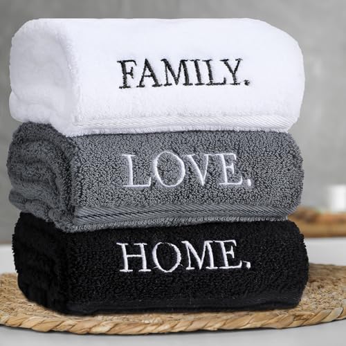 3-Piece Embroidered Cotton Hand Towel Set - Farmhouse Bathroom Decor