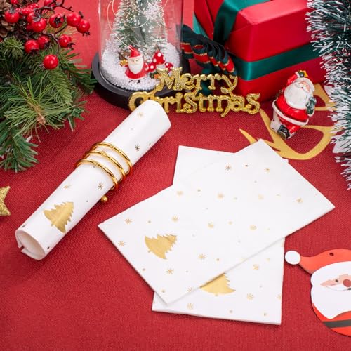 100Pack Gold Christmas Tree Napkins 3-ply Disposable 8x4.3in (Folded) - Premium Tableware