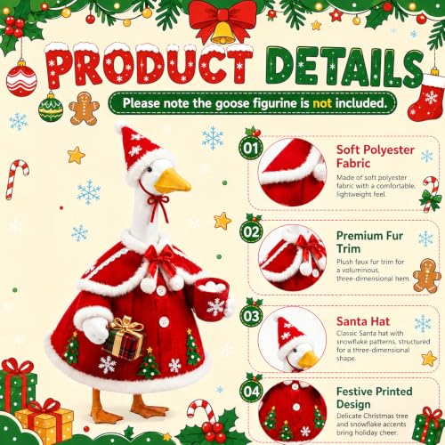Bigwish Christmas Red Porch Goose Outfit Set for 23" Statues Holiday Decor