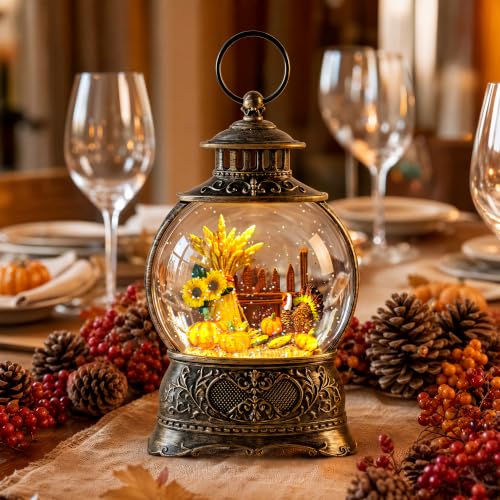 Thanksgiving Lighted Snow Globe Water Lantern - Swirling Glitter Autumn Decor