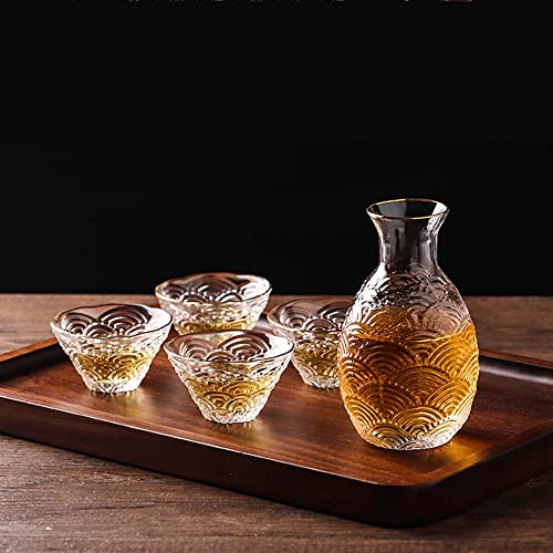 WINIAER Glass Sake Set with Warmer and Cups - Crystal Drinkware for Hot or Iced Sake