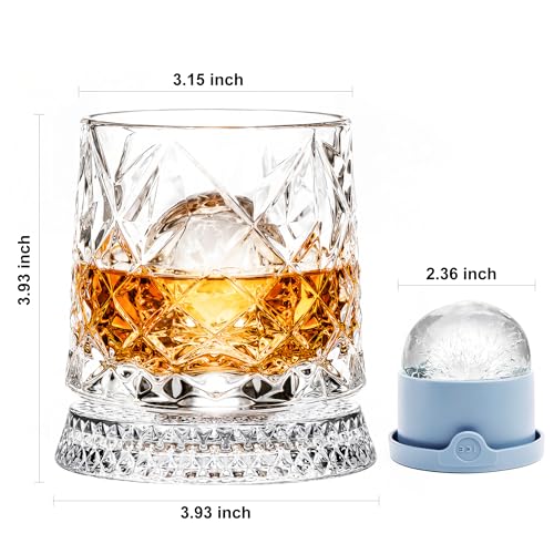 LGSZSFH 10oz 360° Spinning Whiskey Glass with Ice Mold - Grid Edition