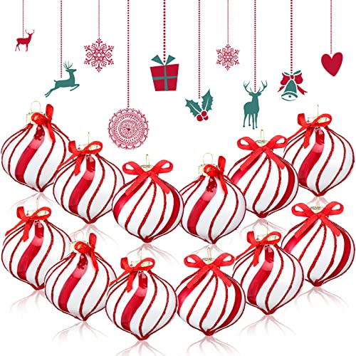 Christmas Candy Ornaments Red and White Peppermint Glass Decorations - 12 Pack