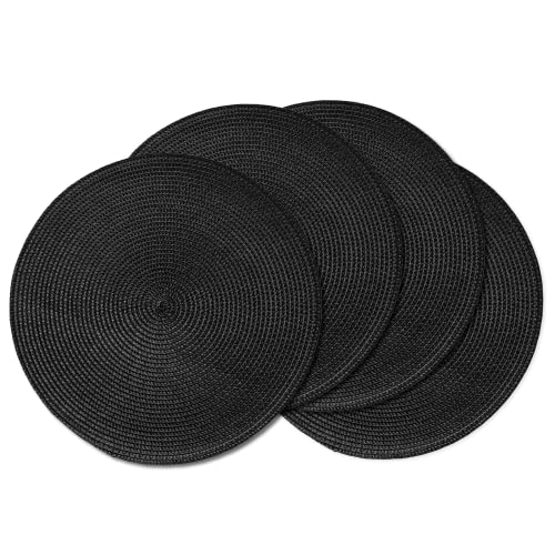 Set of 4 Round Woven Placemats, 15-Inch Heat Resistant Washable Table Mats