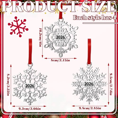 Hotop 12-Pack Silver Metal Christmas Snowflake Ornaments Holiday Decor
