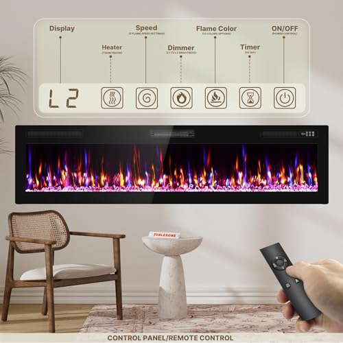 72-Inch Ultra Thin Electric Fireplace Wall Mounted Slim Insert