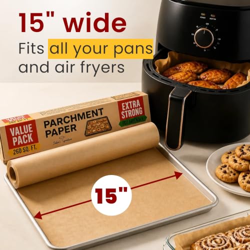 Unbleached Non-Stick Parchment Paper Roll with Cutter - 15 in x 210 ft