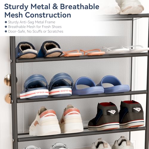 12-Tier Over the Door Shoe Organizer for 36 Pairs, Metal & Mesh Shoe Rack