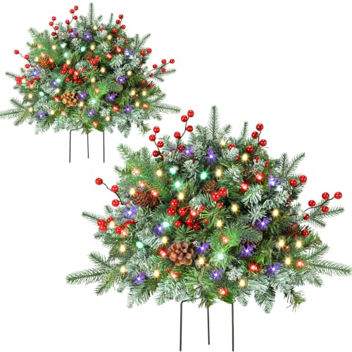 ENVEN Prelit Outdoor Christmas Urn Filler with 70 Multicolor LEDs - Outdoor Pathway & Porch Tree (2-pack) with Timer