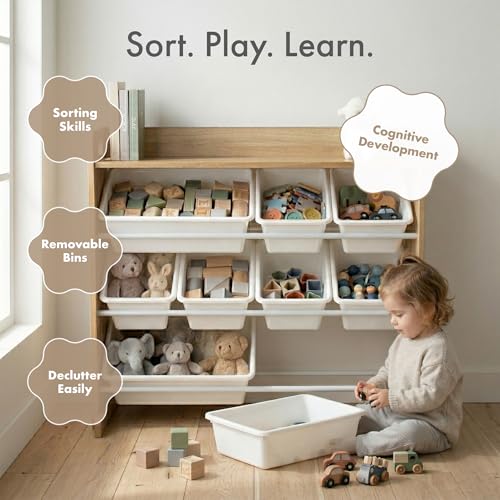 Kids Toy Storage Organizer with 9 Removable Bins and Display Shelf