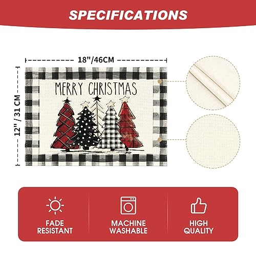Artoid Mode Watercolor Buffalo Plaid Christmas Placemats – 12x18in, Set of 4 (Black/White) Outdoor & Indoor