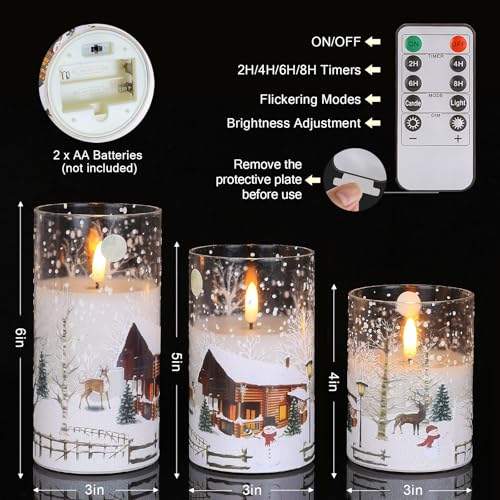 SNUGBLAKI White Snowman Flameless Christmas Candles with Remote, 3D Wick Real Wax in Glass