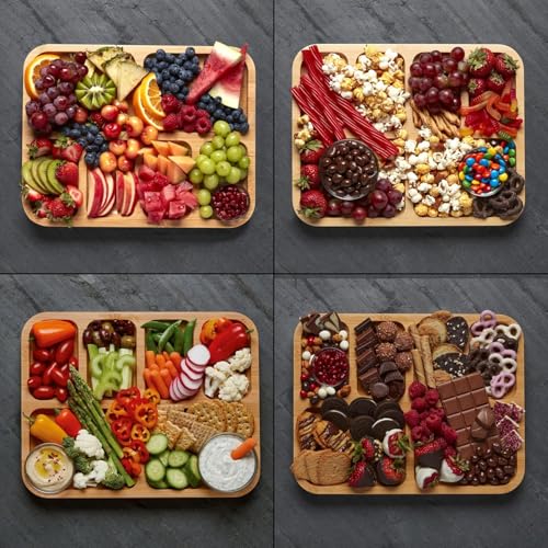 Farberware Build-A-Board Bamboo Cutting Board with Built-In Compartments & Clear Locking Lid, Black Handles – Charcuterie, Snack Tray, Food Prep and Serving Platter