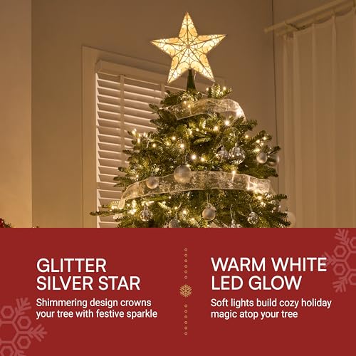 Joiedomi Silver 9 Inch Christmas Tree Topper with Warm White Lights - Holiday Decor