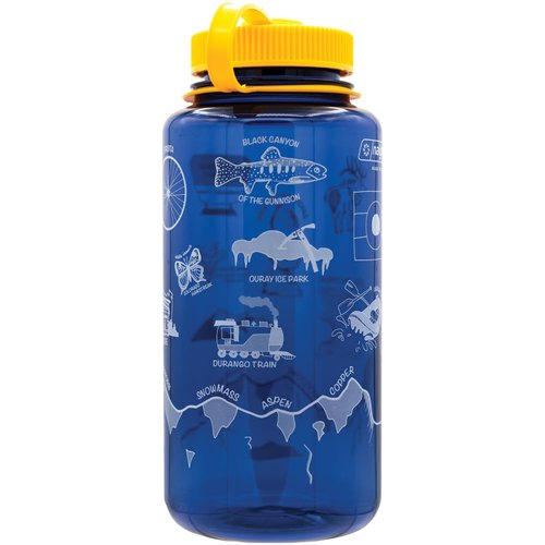 Nalgene Sustain Tritan BPA-Free Water Bottle Made with Material Derived from 50% Plastic Waste, 32 OZ, Wide Mouth, Geographical Bottle Design, Colorado Denim