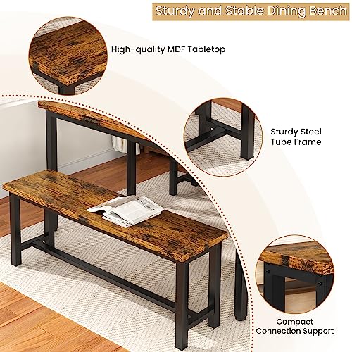 Industrial Dining Bench Set, Rustic Wood and Steel, 2-Piece, 38.5-Inch