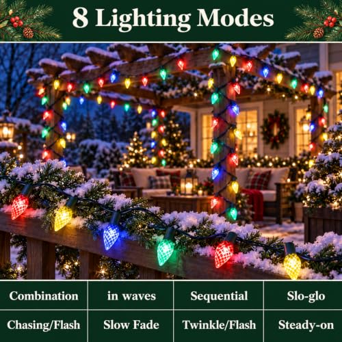 50 LED Solar Strawberry Christmas String Lights, IP65 Waterproof - 1 Pack