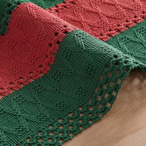 Artoid Mode 12x120 Inch Farmhouse Rustic Green Red Table Runner - Durable Cotton Polyester Decor