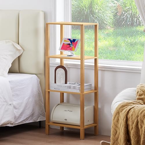 4-Tier Narrow Bookshelf, 41-Inch Tall Wooden Bookcase for Small Spaces