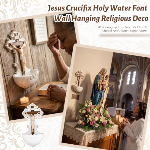 Jesus Crucifix Wall-Mounted Holy Water Font for Home and Church Decor