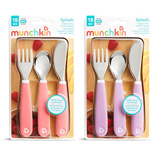 Toddler Utensil Set Fork Knife and Spoon 6 Pack Pink and Purple