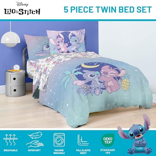 Disney Lilo & Stitch Twin Reversible Comforter Set - 5 Piece Kids Bedding, Multicolor / Twin Bed in a Bag