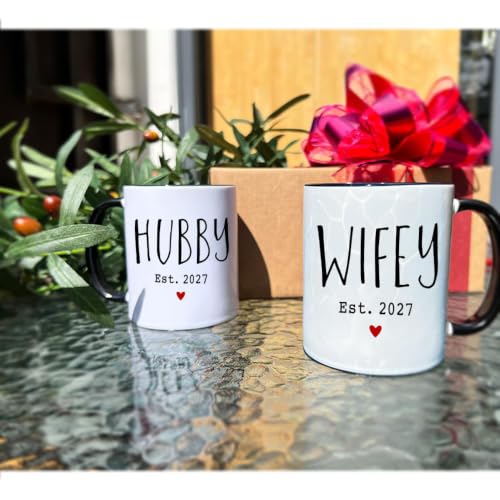Dnuiyses Hubby Wifey Couple Mug Set Wedding Gift for Newlyweds
