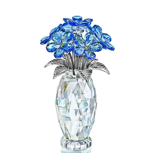 Blue Crystal Forget-Me-Not Flower Figurine Handcrafted Glass Ornament