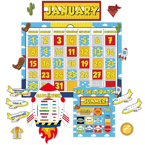 Western Cartoon Classroom Calendar Bulletin Board Set for Teachers