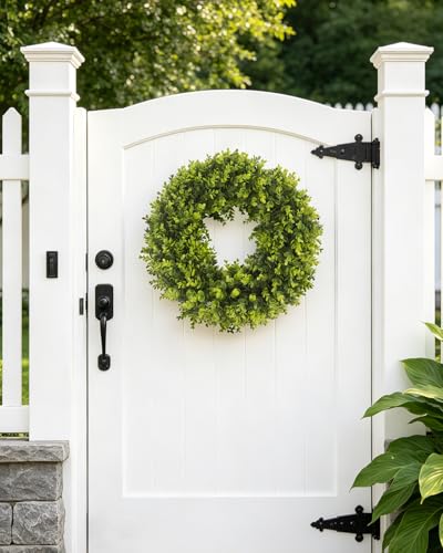 24-Inch Artificial Boxwood Wreath for Front Door - UV-Resistant Greenery