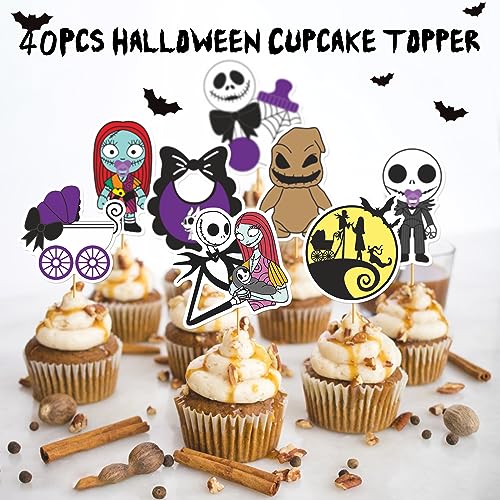 HigzYovn 40Pcs Night Before Christmas Cupcake Toppers – Black Ghost Halloween Cake Decorations
