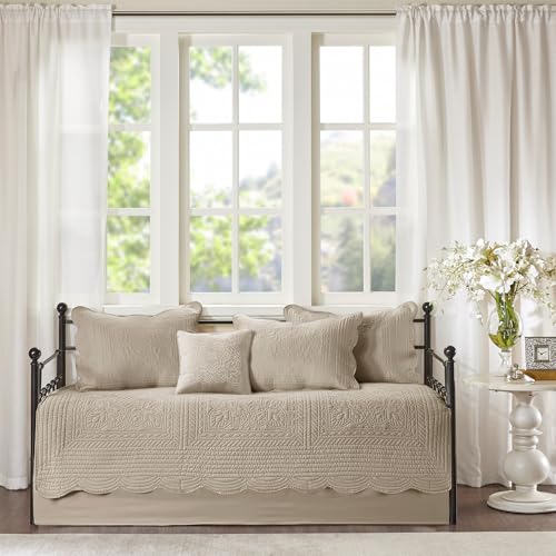 6-Piece Coastal Damask Quilted Daybed Cover Set with Scallop Edge