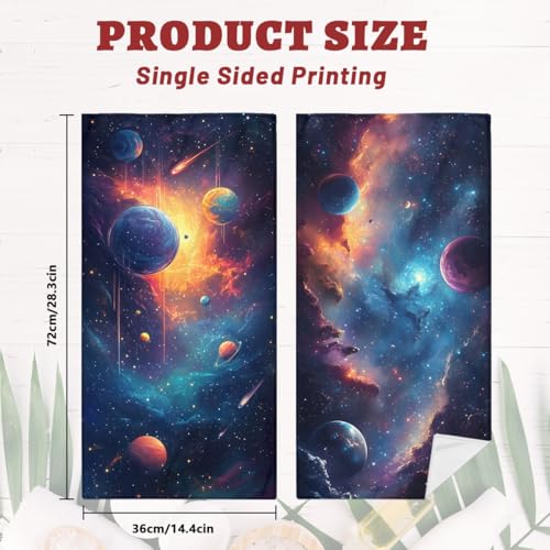 Space Hand Towels, 2-Piece Alien Galaxy Decorative Set for Bathroom Kitchen