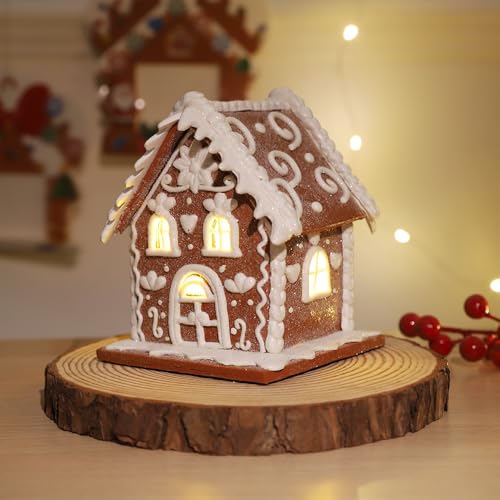 Lit LED Clay Dough Gingerbread House Tabletop Christmas Decoration