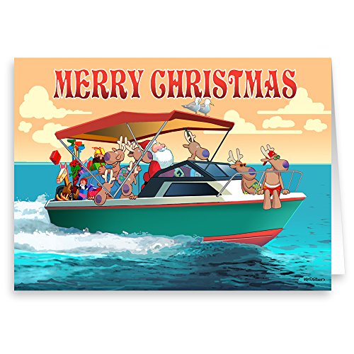 Stonehouse Collection Merry Christmas Speedboat Card Set – 18 Boating Christmas Cards & Envelopes, USA Made