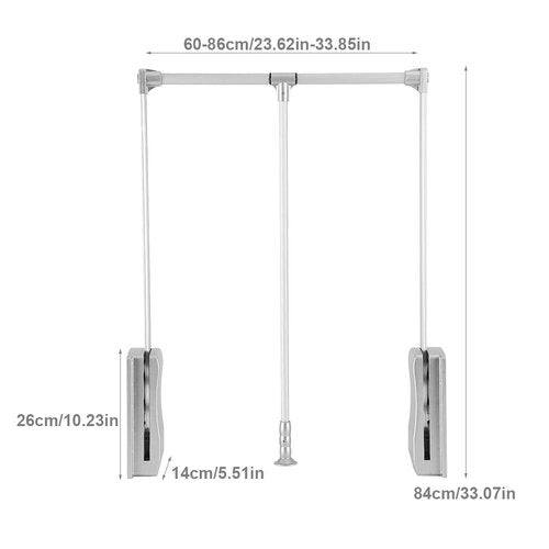 Pull Down Closet Rod, Adjustable Wardrobe Organizer Clothing Rail For Hanging Clothes Heavy Duty Clothes Rod Hanger Soft Return Space Saving for Closet Wardrobe, Adjusted from
