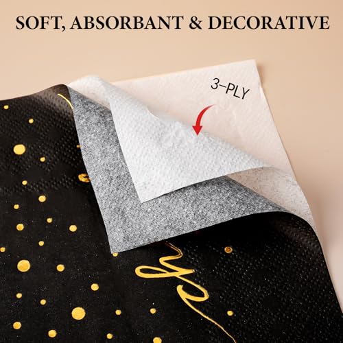 50th Birthday Napkins - Cheers to 50 Elegant Black & Gold Cocktail Party Pack, 100 Count