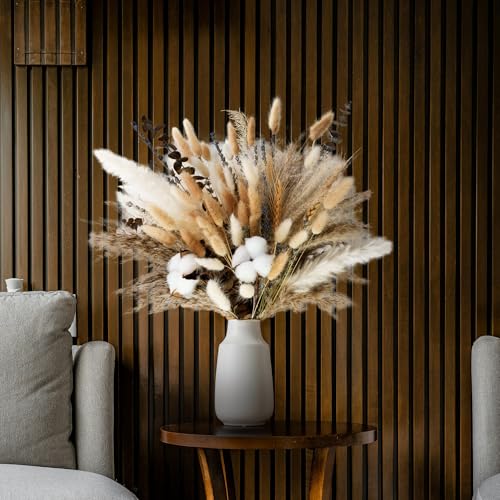 Natural Dried Flower Bouquet with Pampas Grass & Eucalyptus for Boho Home Decor
