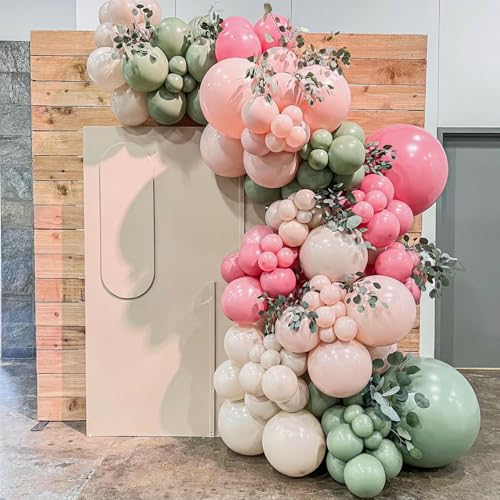 Sage Green and Pink Boho Baby Shower Balloons 60Pcs