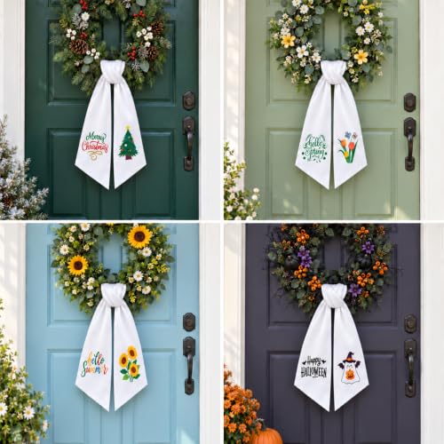 YINOSUNDAY Printed Seasonal Wreath Sashes for Front Door, Christmas Halloween Decor, 12 Pack
