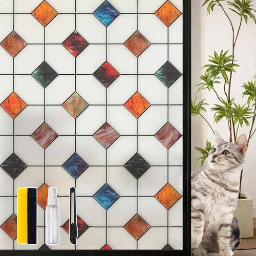 Frosted Geometric Stained Glass Window Film - 17.7in x 78.7in