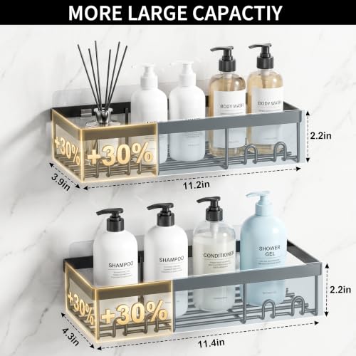 Moforoco Black Shower Caddy Shelf Organizer 2-Pack, Self Adhesive Wall Mount Metal Bathroom Storage Basket