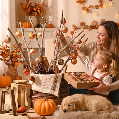 DecorbyHannah 21ct Gold Orange Fall Ornaments Set – Autumn Harvest Christmas Tree Decoration (Large / Autumn Glow)