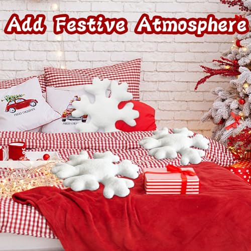 Christmas Snowflake Throw Pillows 2-Pack 15.7in White Faux Fur Plush