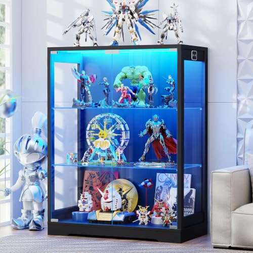 41.7" Glass Display Cabinet with LED Lights and Motion Sensor, Black